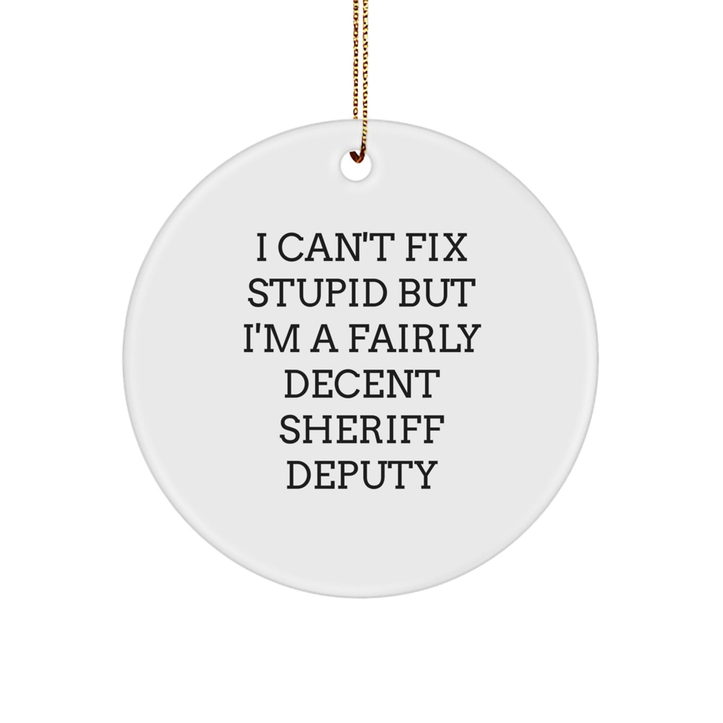 Funny Sheriff Deputy Gifts from Men, Unique Circle Ornament with 'I Can't Fix Stupid' Quote, Sheriff Deputy Deputy Christmas Decorations for Home - Image 1