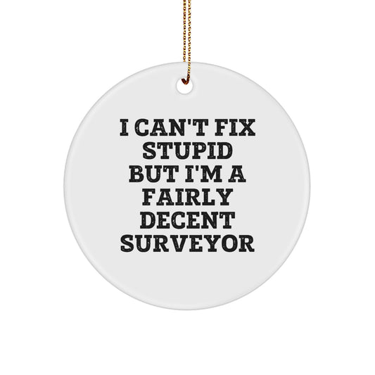 Funny Surveyor Gifts for Men Women Friends, I Can't Fix Stupid but I'm A Fairly Decent Surveyor Christmas Unique Gifts from Family, Circle Ornament for Surveyor Lovers - Image 1