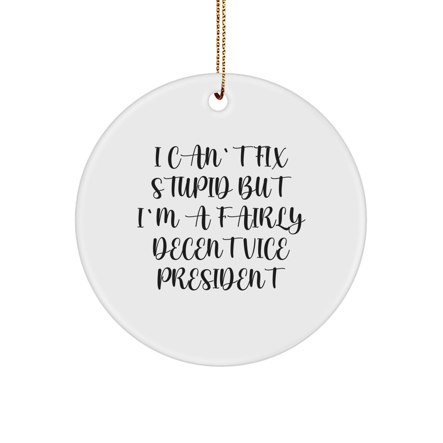 Funny Vice President Christmas Unique Gifts for Men - 'I Can't Fix Stupid' Circle Ornament - Gifts from Friends for Vice President - Image 1