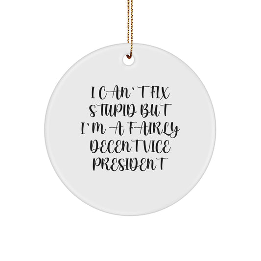 Funny Vice President Christmas Unique Gifts for Men - 'I Can't Fix Stupid' Circle Ornament - Gifts from Friends for Vice President - Image 1