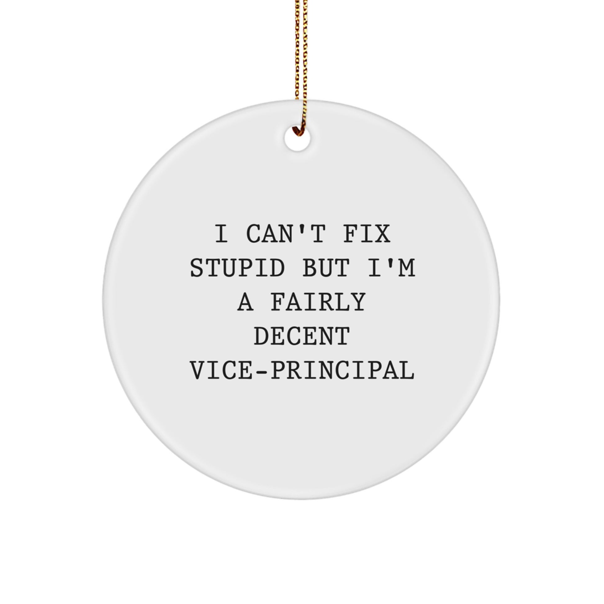 Funny Vice-principal Gifts for Men, 'I Can't Fix Stupid But I'm A Fairly Decent Vice-principal' Circle Ornament, White Christmas Unique Gift for Vice-principal - Image 1