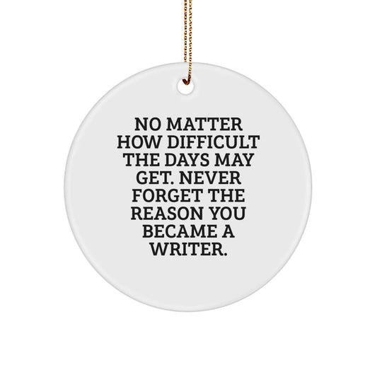 Writer Circle Ornament with Funny Christmas Unique Gift for Friends and Family, Inspirational Quote to Keep Motivated, Circle Shaped White Decorations, Gifts from Men to Women Writers - Image 1