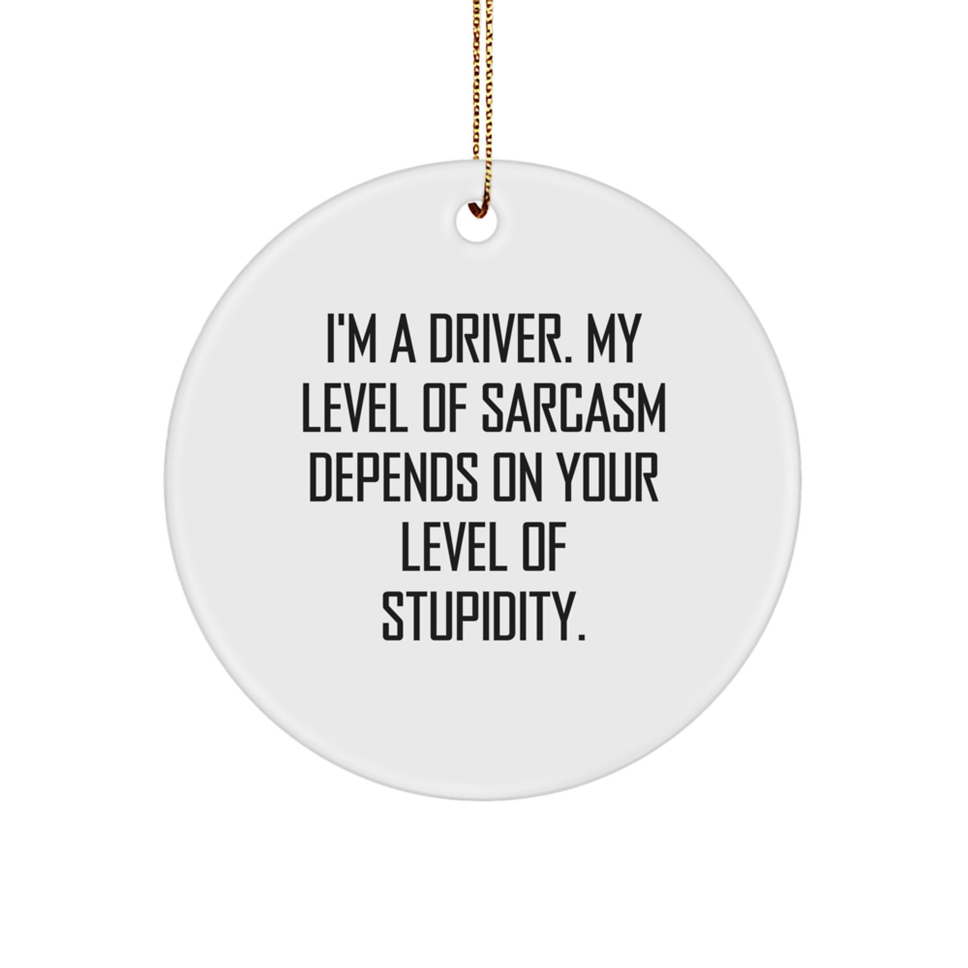 Funny Driver Gifts from Friends - 'I'm A Driver. My Level Of Sarcasm Depends On Your Level Of Stupidity.' Circle Ornament for Christmas Unique Gifts - Image 1