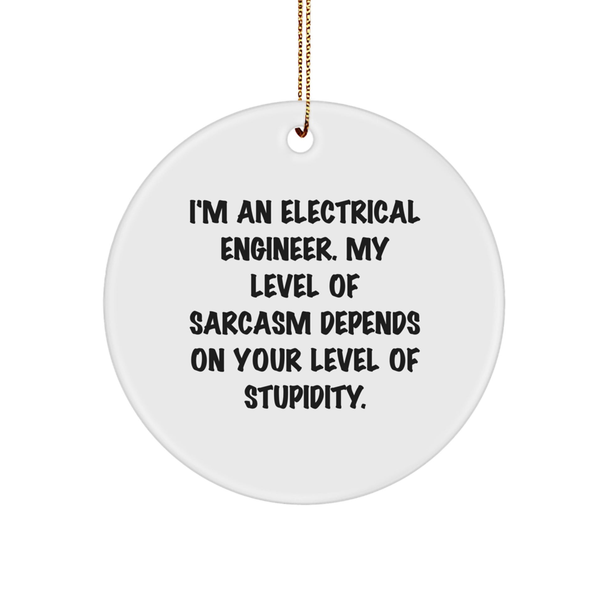 Funny Electrical Engineer Gifts from Friends for Christmas - Circle Ornament with I'm An Electrical Engineer My Level Of Sarcasm Depends On Your Level Of Stupidity Quote - Image 1