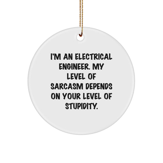 Funny Electrical Engineer Gifts from Friends for Christmas - Circle Ornament with I'm An Electrical Engineer My Level Of Sarcasm Depends On Your Level Of Stupidity Quote - Image 1
