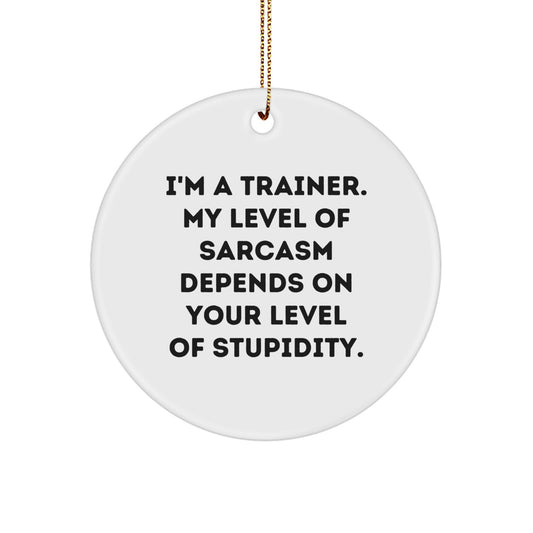 Funny Trainer Gifts for Men - I'm A Trainer, My Sarcasm Depends - White Circle Ornament, Christmas Unique Gifts from Friends - Image 1
