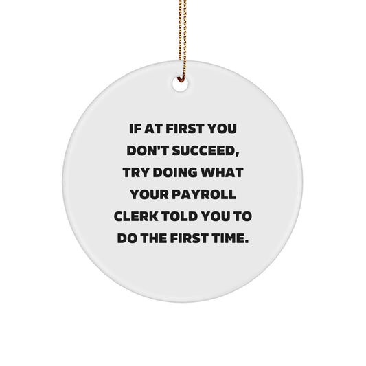 Funny Payroll Clerk Gifts from Friends - If At First You Don't Succeed, Try Doing What Your Payroll Clerk Told You To Do The First Time. Christmas Circle Ornament - Image 1
