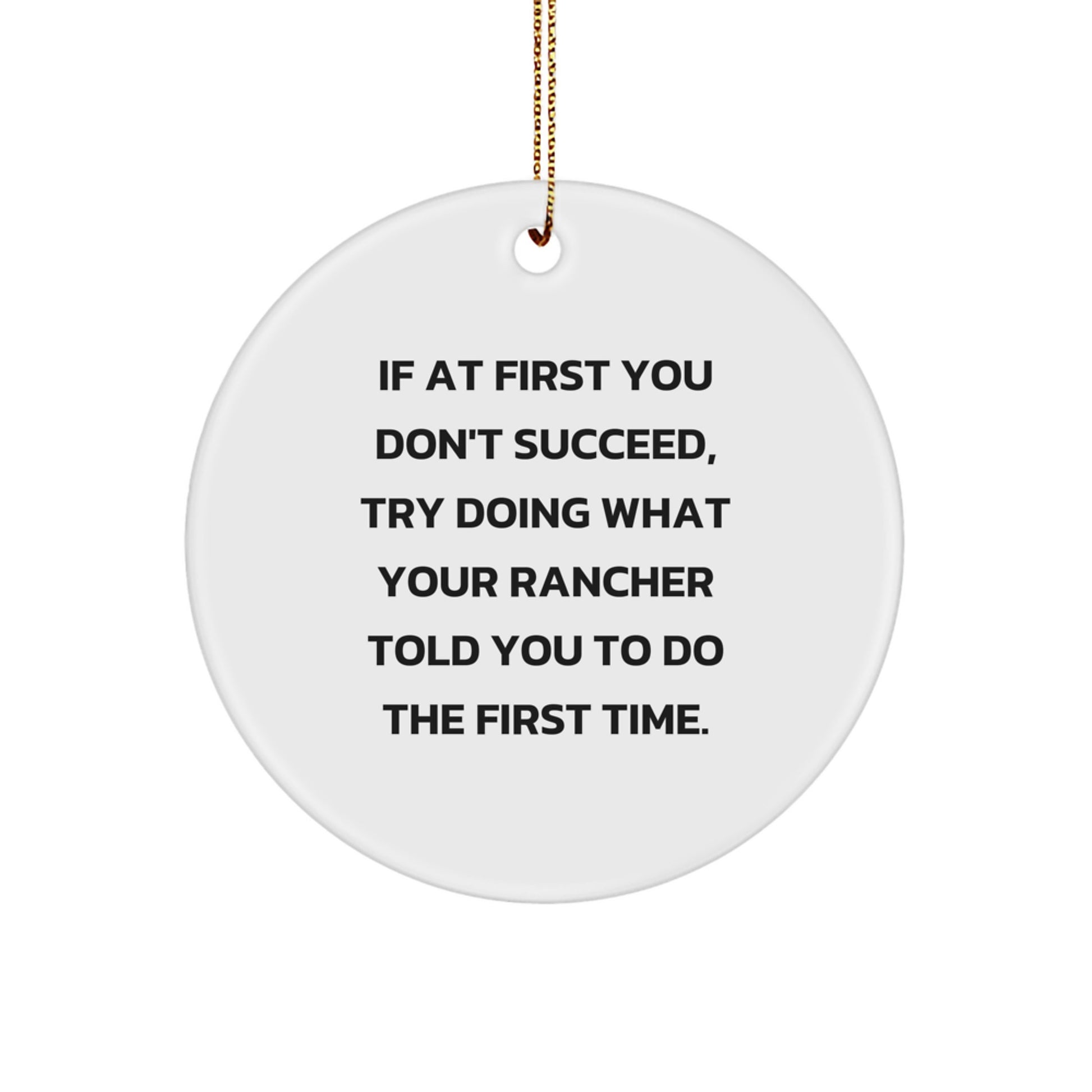 Funny Rancher Gifts for Friends from Men - If At First You Don't Succeed Circle Ornament, Christmas Unique Decorations for Rancher Home - Image 1