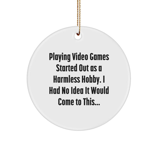 Funny Gaming Memories Gifts from Friends and Family, Playing Video Games Circle Ornament for Christmas, White Circle Shaped - Image 1