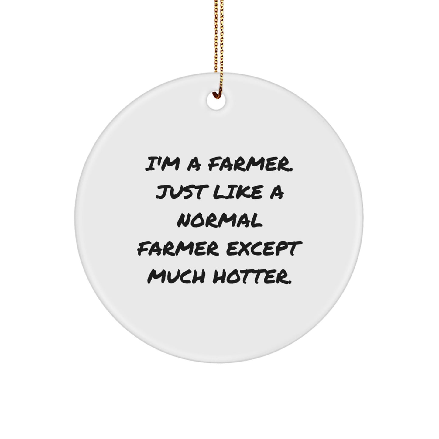Funny Farmer Christmas Unique Gifts from Friends for Men Farmer Ornament, 'I'm a Farmer, Just Like a Normal Farmer Except Much Hotter', Circle Decoration - Image 1