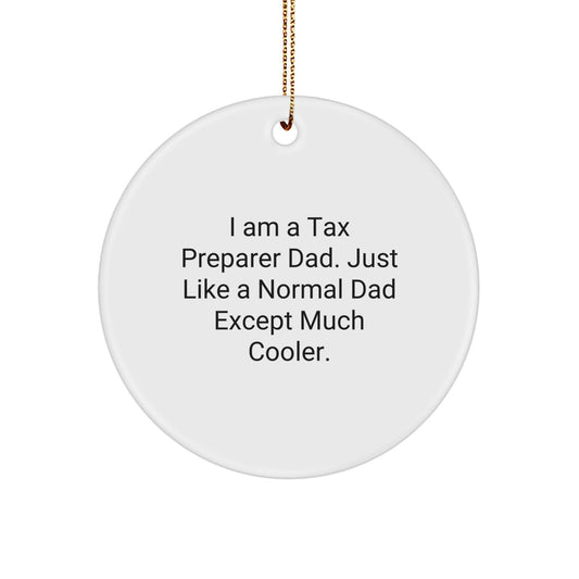 Funny Tax Preparer Gifts for Dad, Unique Christmas Ornaments, 'I Am A Tax Preparer Dad. Just Like A Normal Dad Except Much Cooler.' Circle Ornament - Image 1