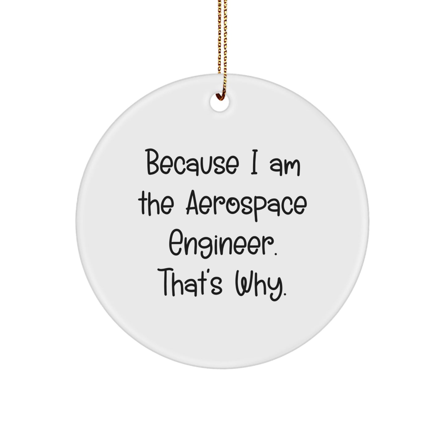 Funny Aerospace Engineer Gifts, Circle Ornament with 'Because I Am The Aerospace Engineer. That's Why.' Quote for Christmas Unique Presents, Handmade in USA - Image 1