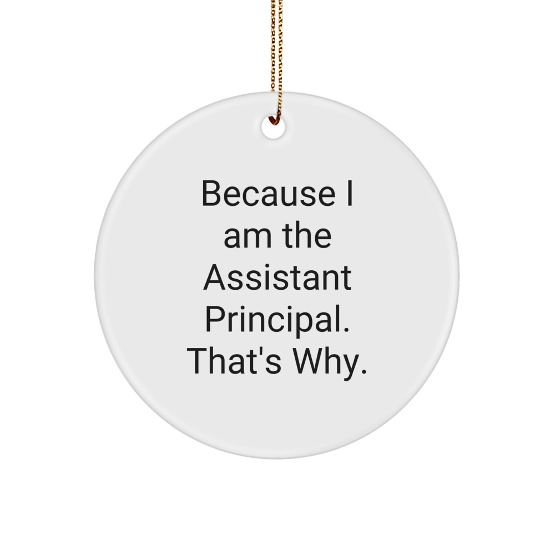 Funny Assistant Principal Gifts from Men to Assistant Principals, Unique Circle Ornaments for Christmas, 'Because I Am The Assistant Principal. That's Why.' - Image 1