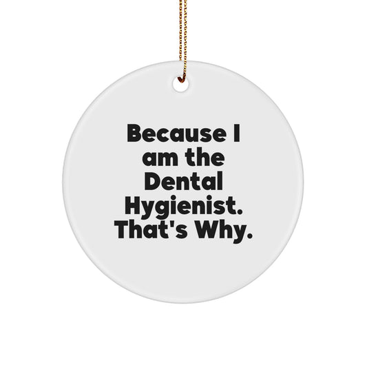 Funny Dental Hygienist Gifts Because I Am The Dental Hygienist That's Why, Christmas Unique Circle Ornament, Gifts from Friends to Dental Hygienist - Image 1