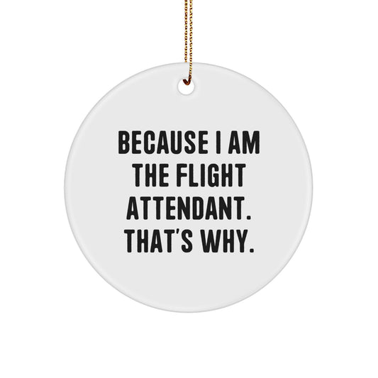 Funny Flight Attendant Gifts for Men, Unique Circle Ornament from Friends, Because I Am The Flight Attendant. That's Why. - Image 1