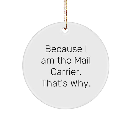 Funny Mail Carrier Circle Ornament Gifts from Family, Unique Christmas Memorable Present for Mail Carrier or Men, Because I Am The Mail Carrier. That's Why. - Image 1