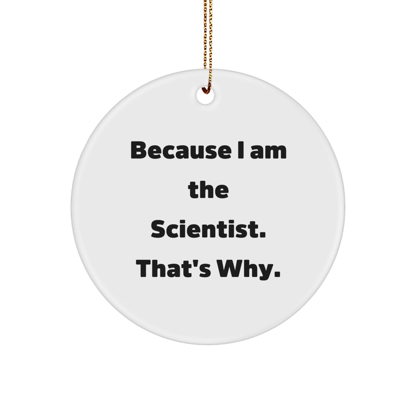 Funny Scientist Gifts from Men for Scientist Friends - Because 'I Am The Scientist. That's Why.' Christmas Unique Circle Ornament - Image 1