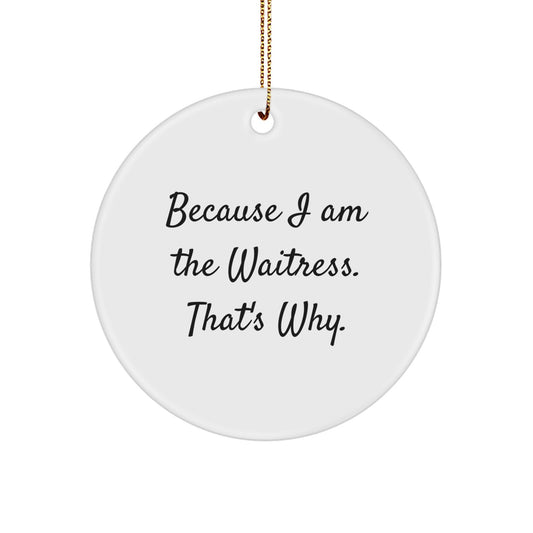 Funny Waitress Gifts for Christmas from Friends, Gifts for Waitress, Circle Ornament, 'Because I Am The Waitress. That's Why.' Christmas Unique - Image 1