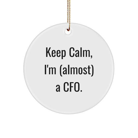 Funny CFO Gifts from Friends, Keep Calm I'm (almost) A CFO Circle Ornament, Christmas Unique Gifts for CFO - Image 1