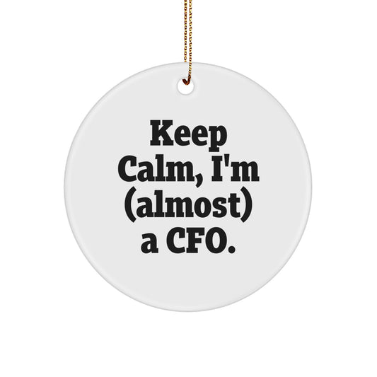 Funny CFO Christmas Unique Gifts for Men - 'Keep Calm, I'm (almost) A Cfo.' Circle Ornament, Gifts from Men to CFO - Image 1