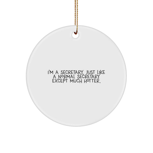 Funny Secretary Christmas Circle Ornament Gifts for Women, Gifts from Family to Secretary, 'I'm A Secretary. Just Like A Normal Secretary Except Much Hotter.' - Image 1
