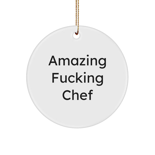 Funny Chef Gifts from Men for Christmas Unique Circle Ornament, Amazing 'F--king Chef' Quote, White Circle Shaped Decoration for Chef's Kitchen - Image 1