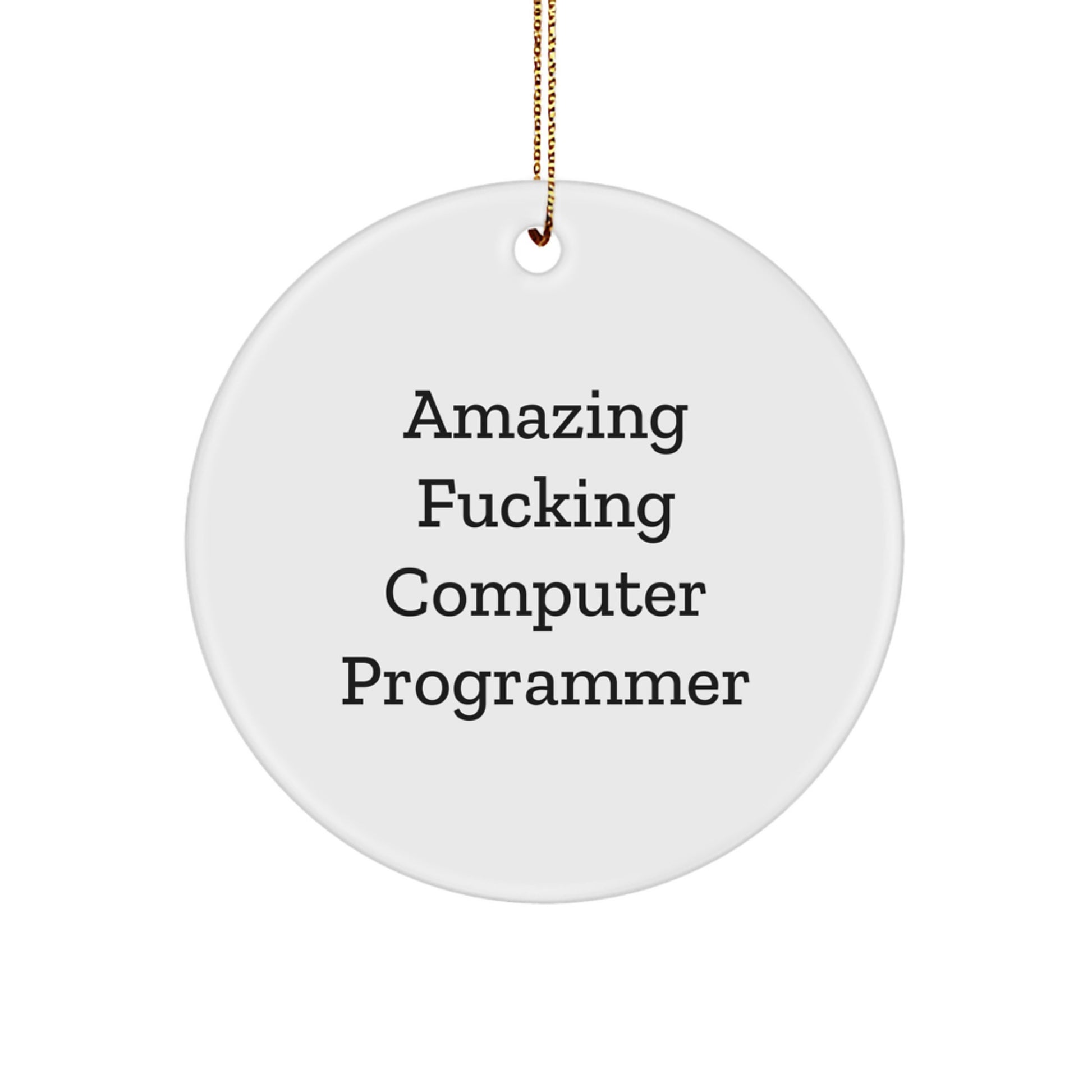 Funny Computer Programmer Gifts for Men - Circle Ornament - Christmas Unique Presents from Friends to Family - Amazing 'F--king' Computer Programmer Quote - Image 1