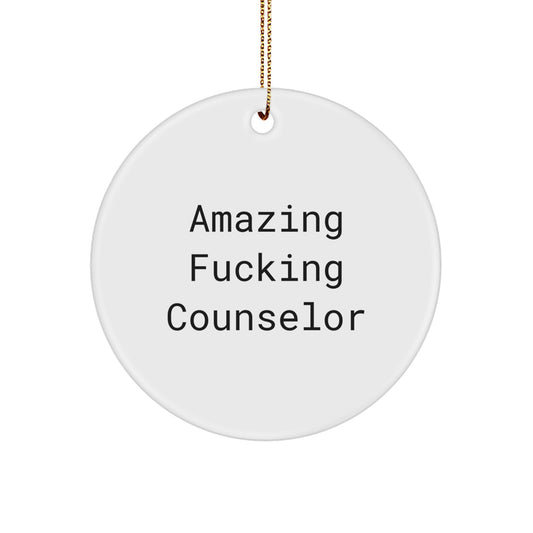Funny Counselor Gifts for Men Women, 'Amazing F--king Counselor' Circle Ornament, White, Perfect Christmas Unique Gifts from Friends to Family - Image 1