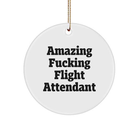 Funny Flight Attendant Gifts from Friends, Christmas Unique Circle Ornaments for Flight Attendants, Amazing F--king Flight Attendant - Image 1