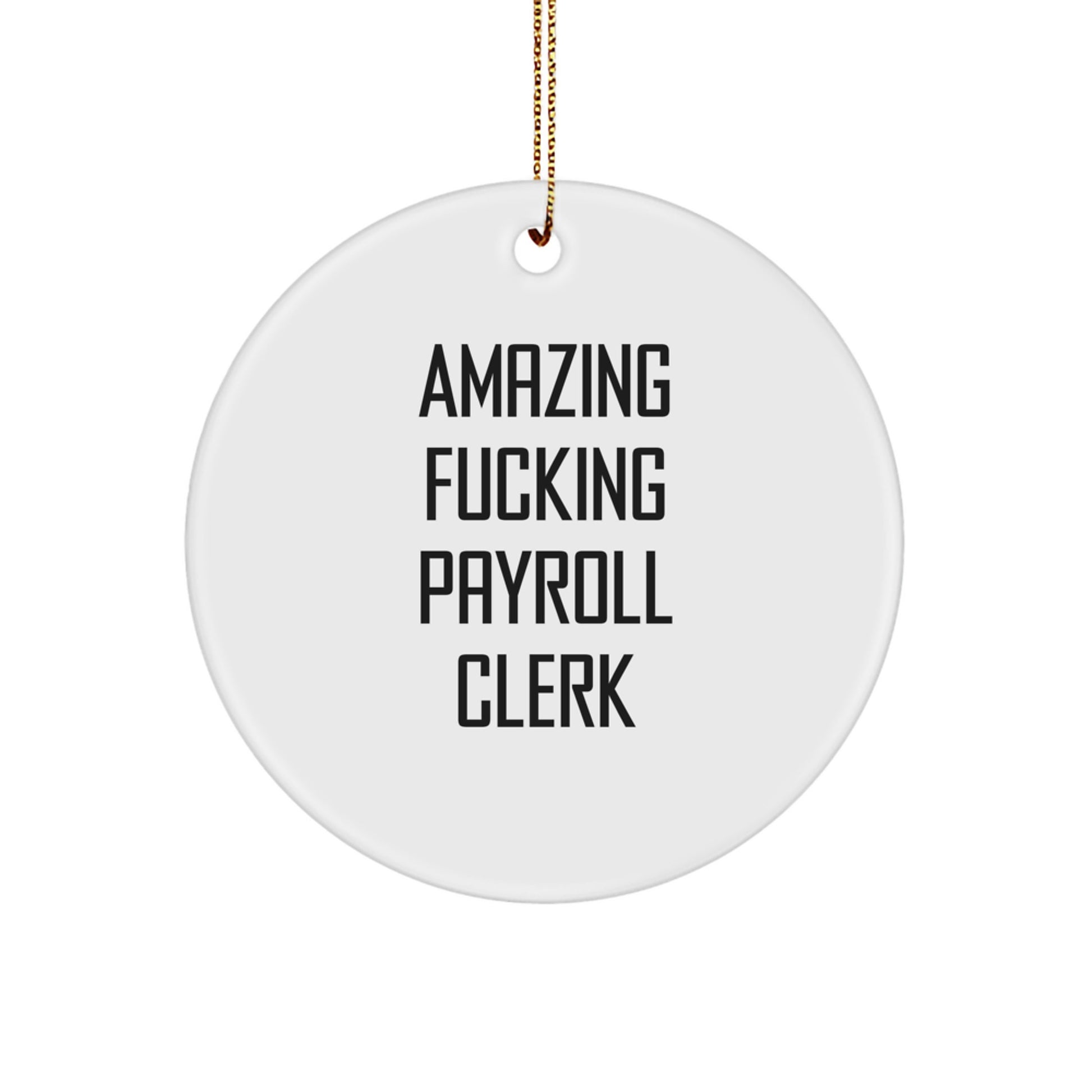 Funny Payroll Clerk Gifts from Friends for Christmas Unique Circle Ornaments with 'Amazing F--king Payroll Clerk' Quote - Image 1