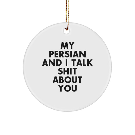Funny Persian Cat Circle Ornaments for Christmas Unique Gifts from Friends, Unique Circle Ornaments for Persian Cat Lovers, My Persian And I Talk Shit About You - Image 1