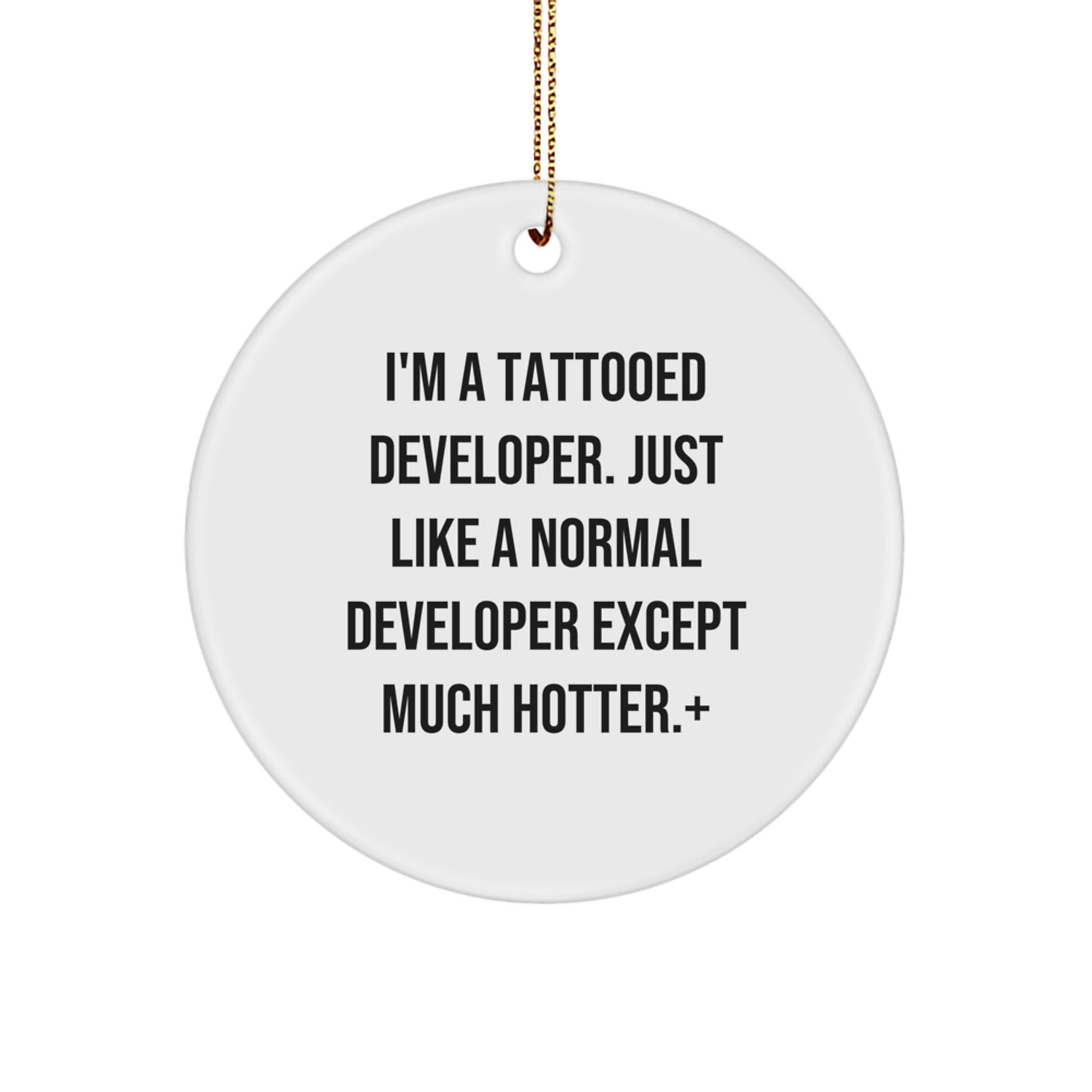 Funny Developer Circle Ornaments, Gifts from Friends and Family for Developer, Developer Christmas Unique Gifts, I'm A Tattooed Developer Except Much Hotter Plus - Image 1