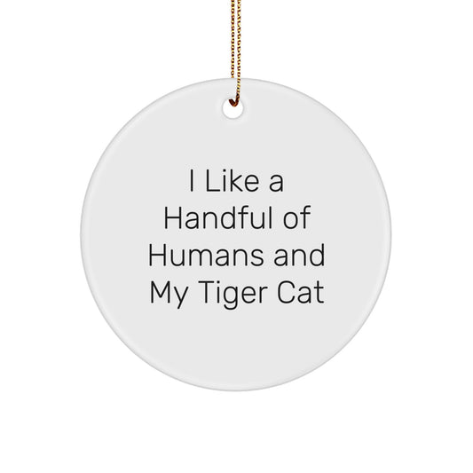 Funny Tiger Cat Lover Gifts for Men from Friends - Circle Ornament, I Like A Handful Of Humans And My Tiger Cat - Image 1