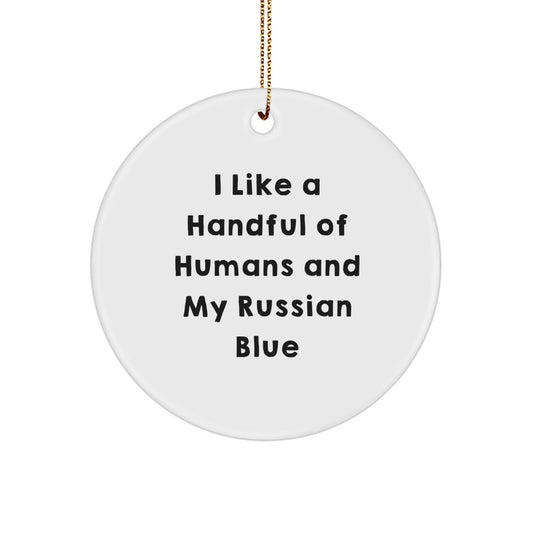 Russian Blue Cat Lover Gifts from Men to Russian Blue Cat Owners Unique Circle Ornament I Like A Handful Of Humans And My Russian Blue Christmas Decorations - Image 1