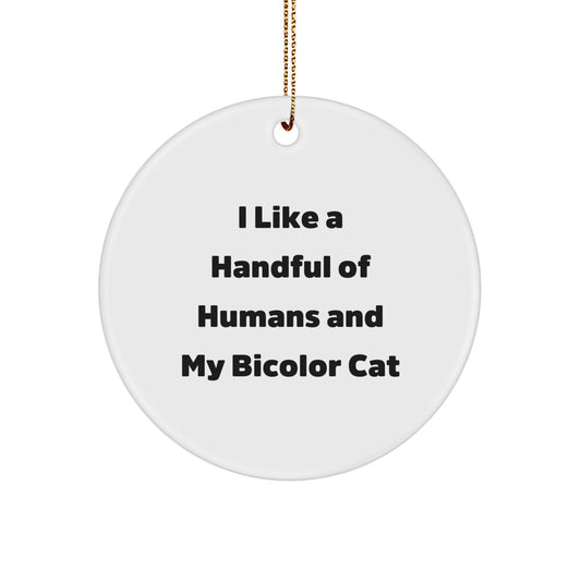 Funny Bicolor Cat Gifts for Men Women Friends Family, I Like A Handful Of Humans And My Bicolor Cat, Circle Ornament Christmas Unique Gifts from Mom - Image 1