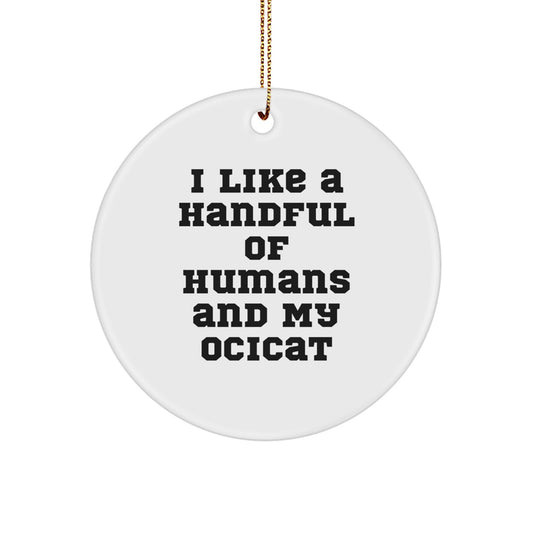 Ocicat Lover Gifts from Family for Christmas Unique Gifts, 'I Like A Handful Of Humans And My Ocicat' Circle Ornament - Image 1