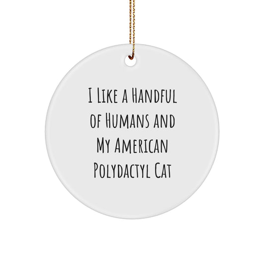 Funny American Polydactyl Cat Christmas Unique Gifts for Friends, Circle Ornament, I Like A Handful Of Humans And My American Polydactyl Cat - Image 1