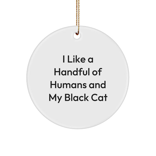 Funny Black Cat Gifts for Men - Black Cat Lover Christmas Decor, Circle Ornament with I Like A Handful Of Humans - Image 1