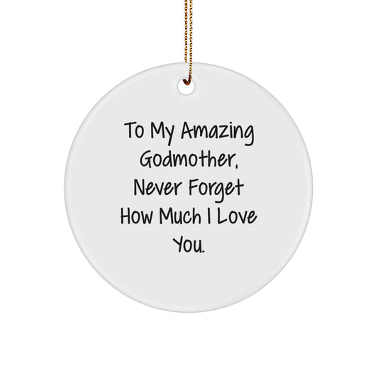 Funny Godmother Gifts from Family to My Amazing Godmother, Never Forget How Much I Love You. Circle Ornament for Christmas Unique Gifts - Image 1