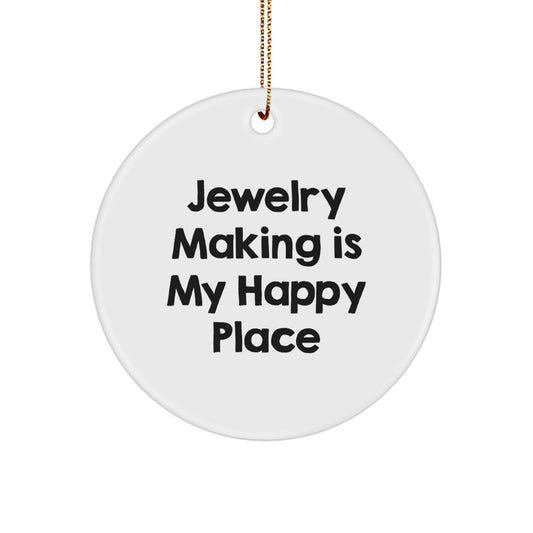 Jewelry Making Gifts for Men - 'Jewelry Making Is My Happy Place' Christmas Circle Ornament, Handmade MDF Material, Perfect for Friends and Family - Image 1
