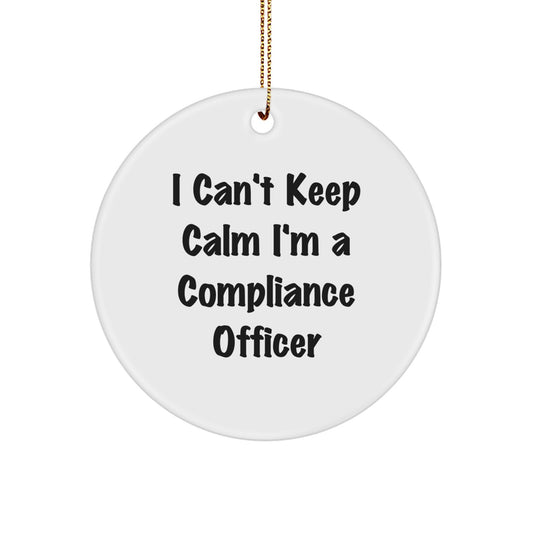 Funny Compliance Officer Gifts from Friends - Christmas Unique Circle Ornament 'I Can't Keep Calm I'm A Compliance Officer' for Coworkers - Image 1