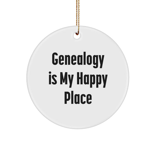 Genealogy Gifts from Family, Friends or Coworkers, Christmas Unique Ornaments with Funny Quote 'Genealogy Is My Happy Place' - Image 1