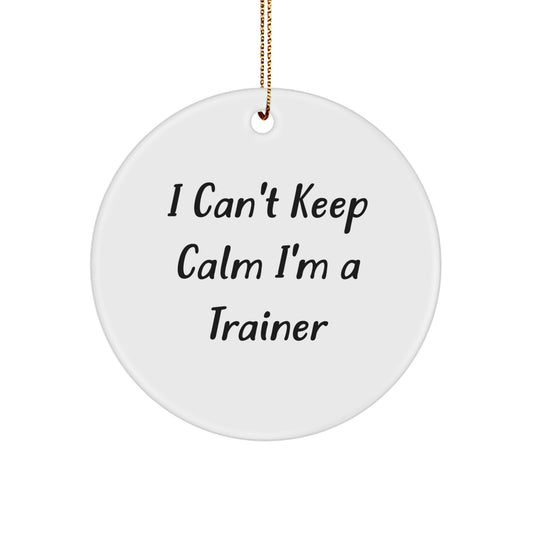 Funny Trainer Gifts from Men to Family, I Can't Keep Calm I'm A 'Trainer' Christmas Unique Circle Ornament - Image 1