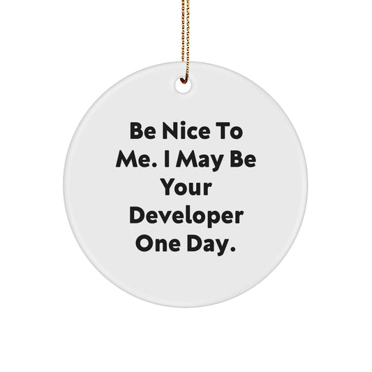 Funny Developer Gifts from Friends Circle Ornament Be Nice To Me I May Be Your Developer One Day, Unique Christmas Unique Gifts for Developer, Developer Circle Ornament - Image 1