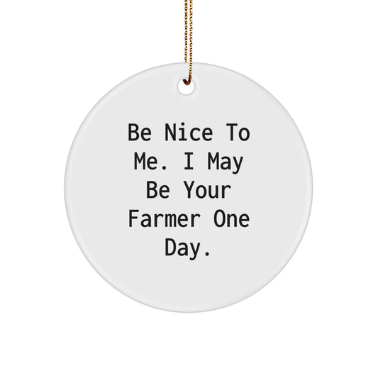 Funny Gifts for Farmer, Inspirational Farmer Circle Ornament, Be Nice to Me I May Be Your Farmer One Day Gifts from Family - Image 1