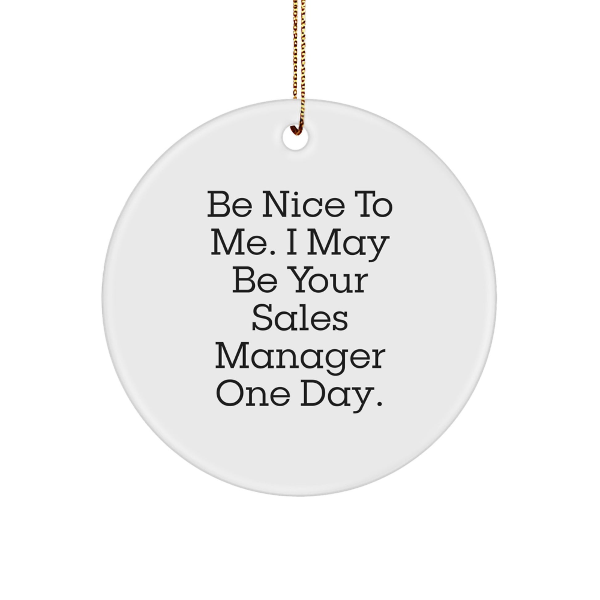 Funny Sales Manager Gifts from Friends and Family, Christmas Unique Circle Ornament 'Be Nice To Me. I May Be Your Sales Manager One Day.' - Image 1