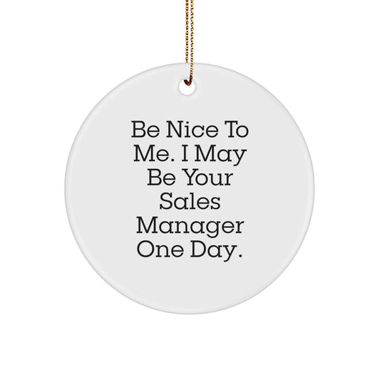 Funny Sales Manager Gifts from Friends and Family, Christmas Unique Circle Ornament 'Be Nice To Me. I May Be Your Sales Manager One Day.' - Image 1