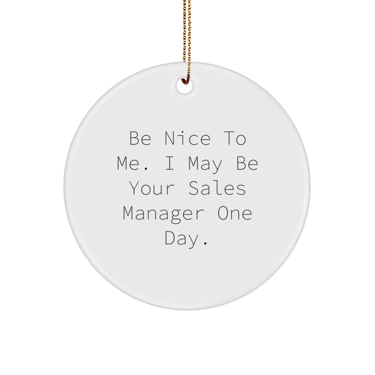 Funny Sales Manager Gifts from Friends Christmas Unique Circle Ornament - Be Nice To Me, I May Be Your Sales Manager One Day. - Image 1