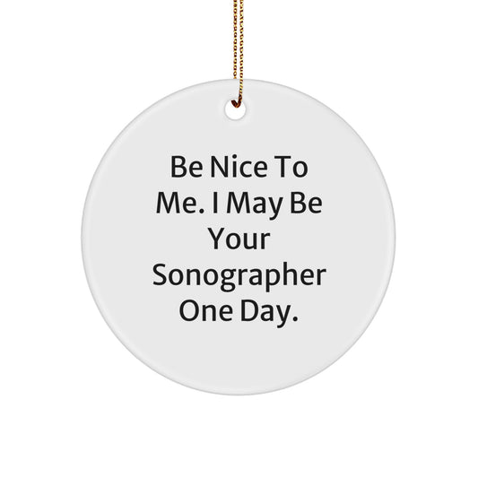 Funny Sonographer Gifts from Friends - 'Be Nice To Me' Circle Ornament, Gifts for Sonographer, Christmas Unique Finds - Image 1