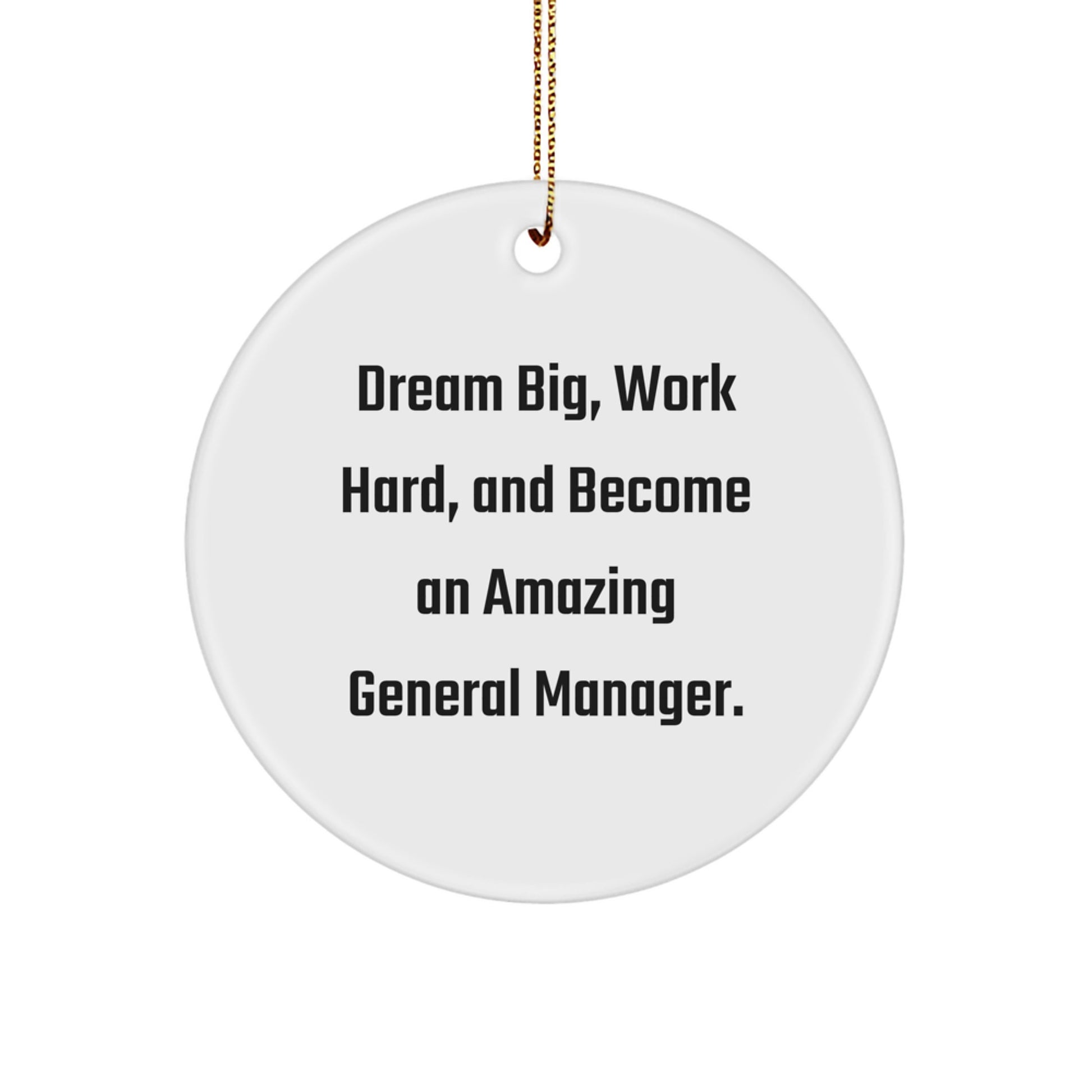 Gifts from Family, Friends, or Coworkers - 'Dream Big, Work Hard, And Become An Amazing General Manager.' Circle Ornament, General Manager Gifts, Christmas - Image 1